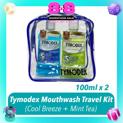 TYMODEX - Mouthwash Travel Kit Packset Cool Breeze & Mint Tea Flavour 100ml x 2s (Expiry: Jan`2027)
