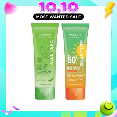 WATSONS Love My Skin Solar Filter Aloe Face & Body Lotion + Body Gel 100ml Bundle Set 1s image