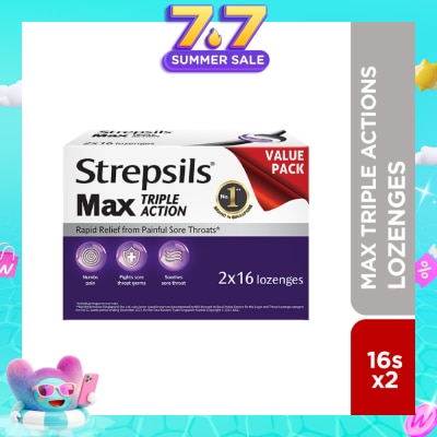 STREPSILS - Max Triple Action Blackcurrant Lozenges Value Pack 16s x 2s