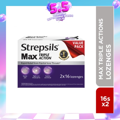 STREPSILS - Max Triple Action Blackcurrant Lozenges Value Pack 16s x 2s