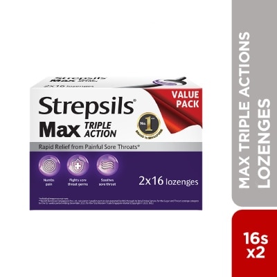 STREPSILS - Max Triple Action Blackcurrant Lozenges Value Pack 16s x 2s
