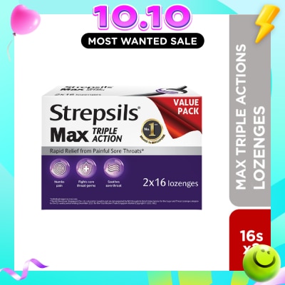 STREPSILS Max Triple Action Blackcurrant Lozenges Value Pack 16s x 2s image