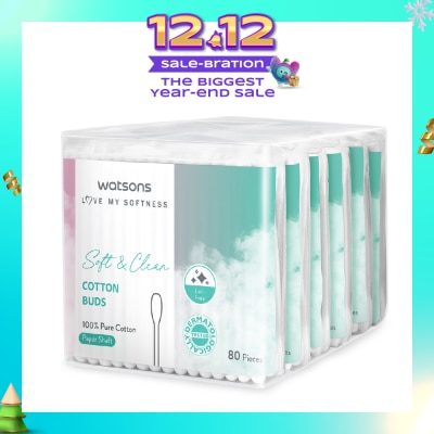 WATSONS X-Flower Soft & Clean Cotton Buds 80s x 6