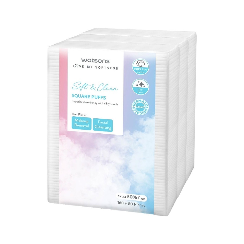 Soft & Clean Square Facial Puffs (160s+80s (50% Free) x 3s) x 27s (per carton)