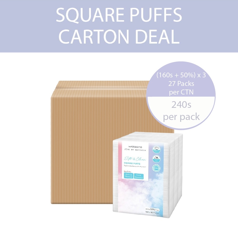Soft & Clean Square Facial Puffs (160s+80s (50% Free) x 3s) x 27s (per carton)