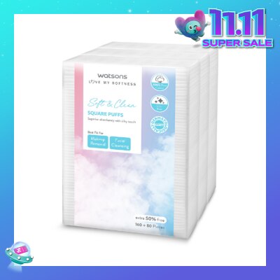 WATSONS Soft & Clean Square Facial Puffs 160s+80s (50% Free) x 3s