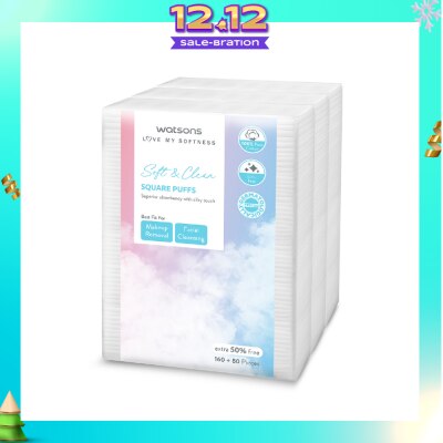 WATSONS Soft & Clean Square Facial Puffs 160s+80s (50% Free) x 3s