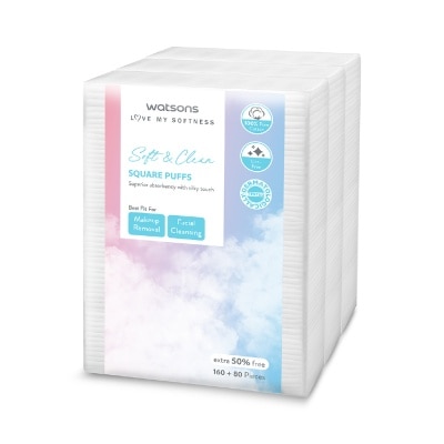 WATSONS Soft & Clean Square Facial Puffs 160s+80s (50% Free) x 3s