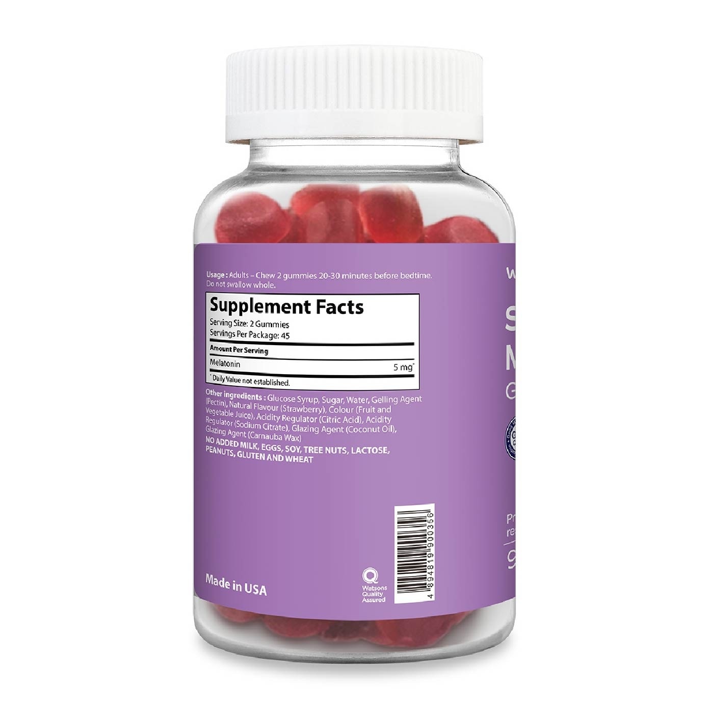 Sweet Dreams Melatonin 5mg Natural Strawberry Flavor Gummies 90s