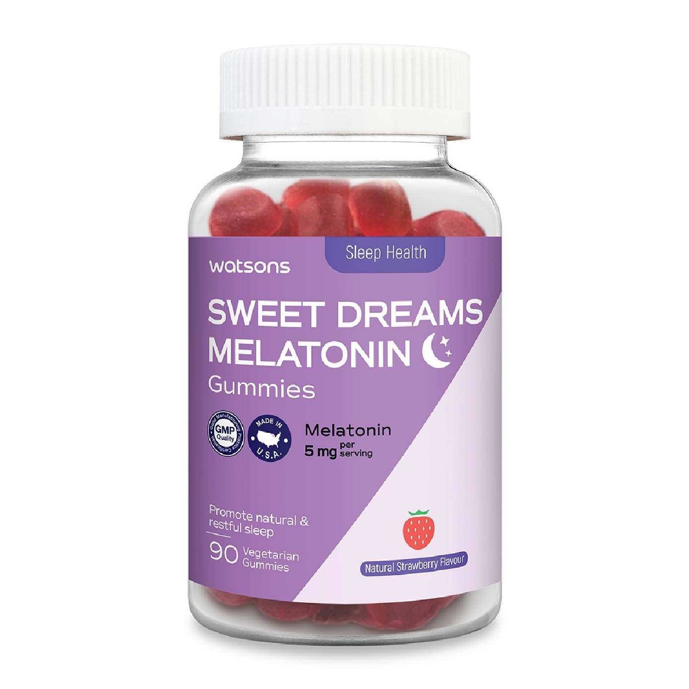 Sweet Dreams Melatonin 5mg Natural Strawberry Flavor Gummies 90s