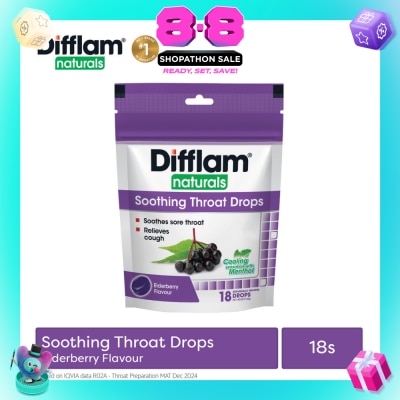 DIFFLAM - Naturals Soothing Throat Drops Elderberry Flavour 18s