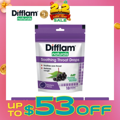 DIFFLAM Naturals Soothing Throat Drops Elderberry Flavour 18s