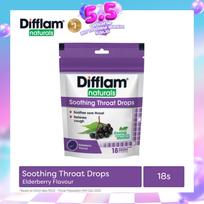 DIFFLAM - Naturals Soothing Throat Drops Elderberry Flavour 18s