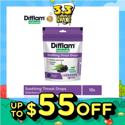 DIFFLAM Naturals Soothing Throat Drops Elderberry Flavour 18s