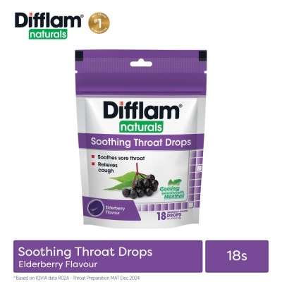 DIFFLAM Naturals Soothing Throat Drops Elderberry Flavour 18s
