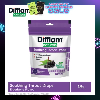 DIFFLAM Naturals Soothing Throat Drops Elderberry Flavour 18s