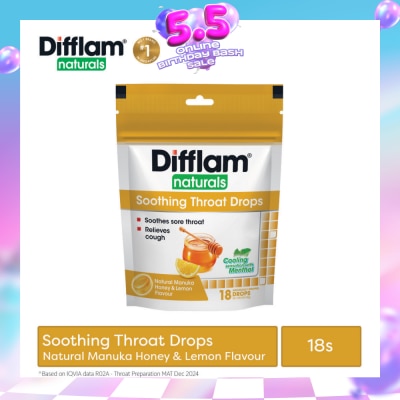 DIFFLAM - Naturals Soothing Throat Drops Manuka Honey & Lemon Flavour 18s