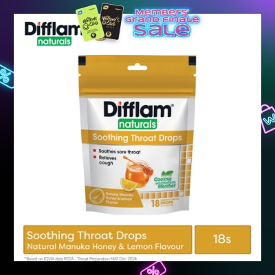 DIFFLAM Naturals Soothing Throat Drops Manuka Honey & Lemon Flavour 18s