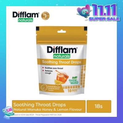 DIFFLAM Naturals Soothing Throat Drops Manuka Honey & Lemon Flavour 18s