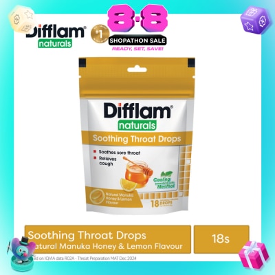 DIFFLAM - Naturals Soothing Throat Drops Manuka Honey & Lemon Flavour 18s