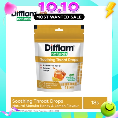DIFFLAM Naturals Soothing Throat Drops Manuka Honey & Lemon Flavour 18s image