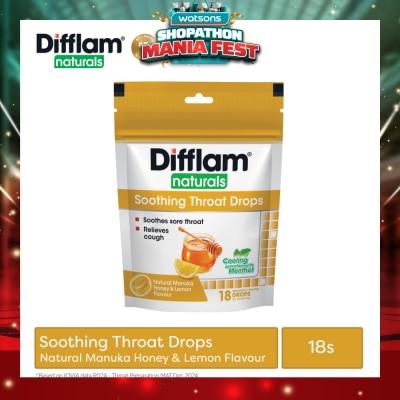 DIFFLAM - Naturals Soothing Throat Drops Manuka Honey & Lemon Flavour 18s