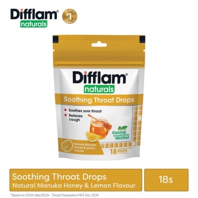 DIFFLAM Naturals Soothing Throat Drops Manuka Honey & Lemon Flavour 18s