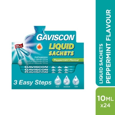 GAVISCON - Liquid Sachet Peppermint Flavour for Heartburn & Indigestion Relief 10ml x 24s