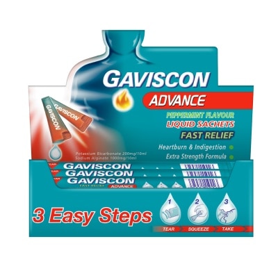 GAVISCON - Advance Liquid Sachets Peppermint Flavour for Heartburn & Indigestion 10ml x 24s