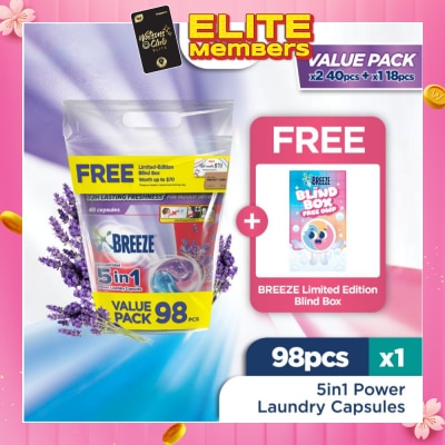BREEZE VALUE PACK 5 in 1 Lavender Laundry Capsules 98s
