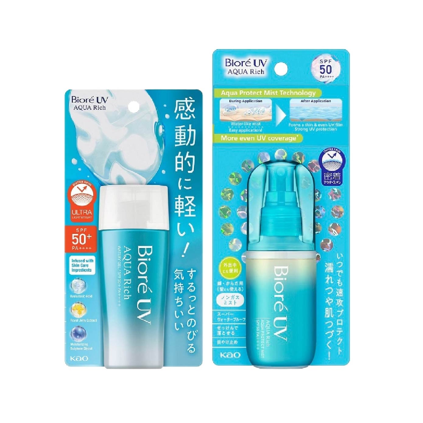 UV Aqua Rich Watery Gel Sunscreen + Protect Mist Sunscreen Bundle Set 1s