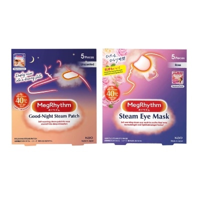 MEGRHYTHM Steam Eye Mask Rose + Good Night Unscented Steam Eye Mask Patch Bundle Set 1s