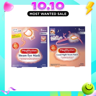 MEGRHYTHM Steam Eye Mask Unscented + Good Night Unscented Steam Patch Bundle Set 1s image