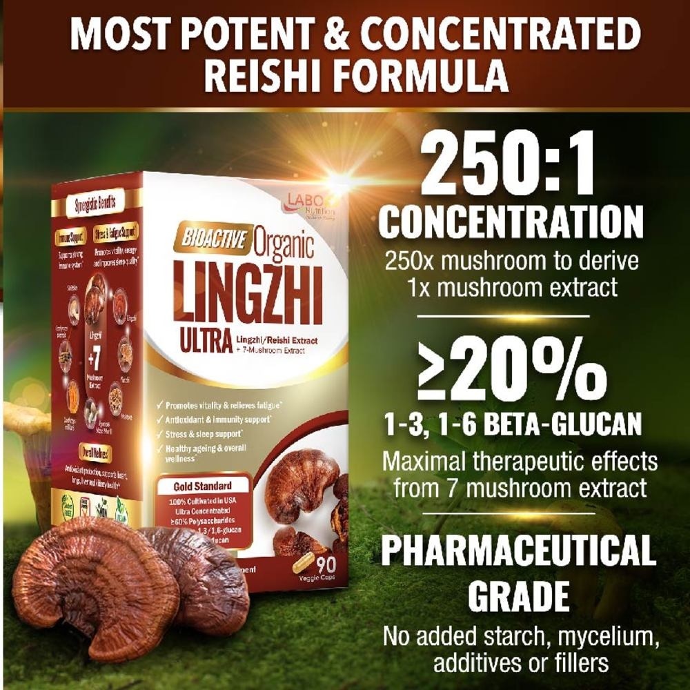 Bioactive Organic Lingzhi Ultra Dietary Supplement Veggie Capsule (For Immunity, Calm, Energy, Sleep Support & Stress Relief) 90s