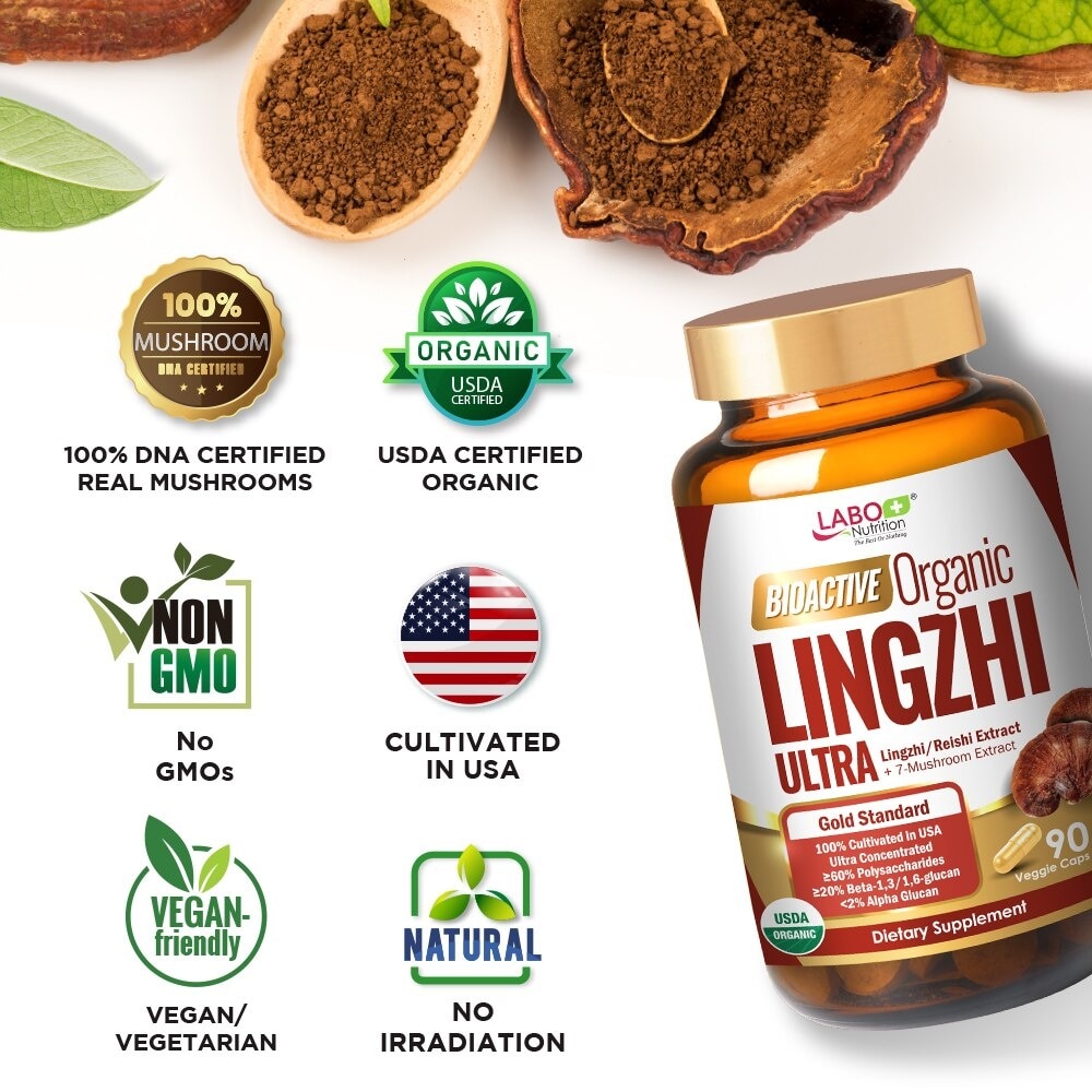 Bioactive Organic Lingzhi Ultra Dietary Supplement Veggie Capsule (For Immunity, Calm, Energy, Sleep Support And Stress Relief) 90s