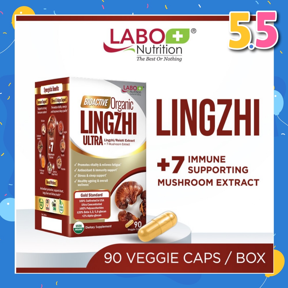 Bioactive Organic Lingzhi Ultra Dietary Supplement Veggie Capsule (For Immunity, Calm, Energy, Sleep Support & Stress Relief) 90s