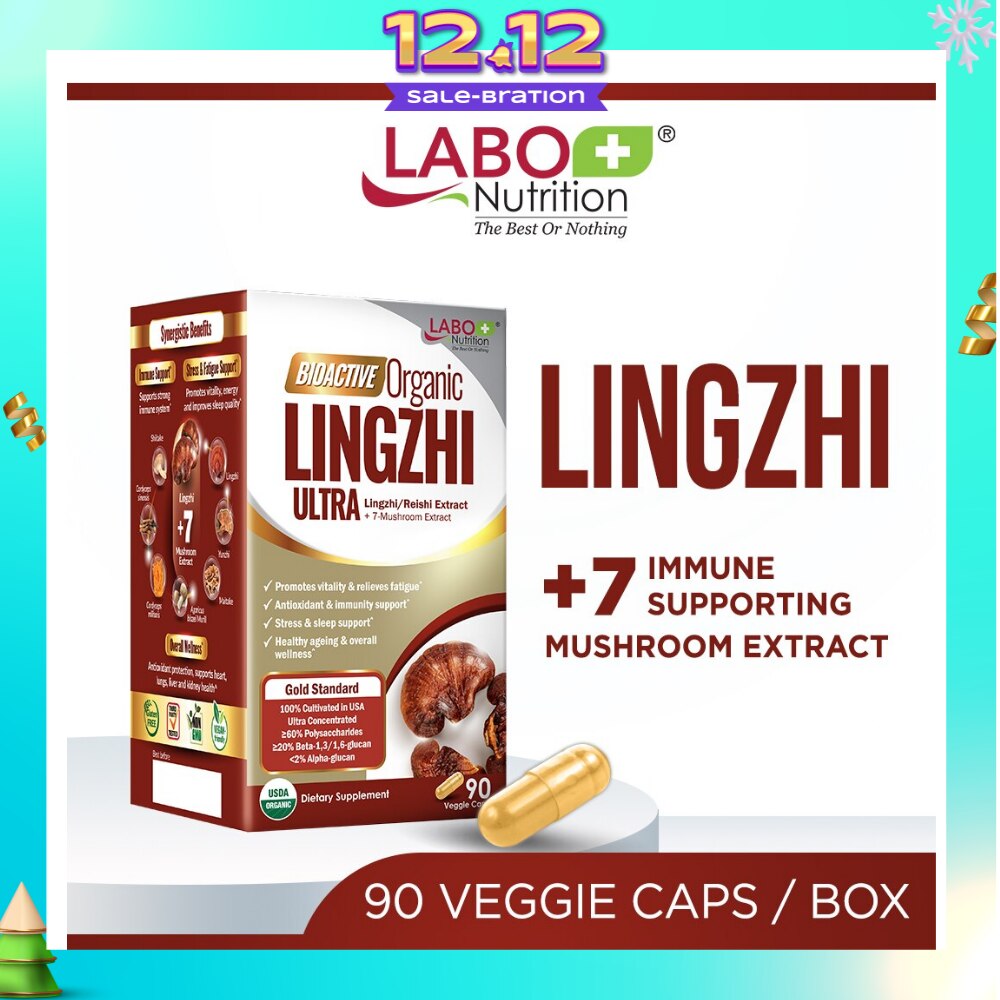 Bioactive Organic Lingzhi Ultra Dietary Supplement Veggie Capsule (For Immunity, Calm, Energy, Sleep Support & Stress Relief) 90s