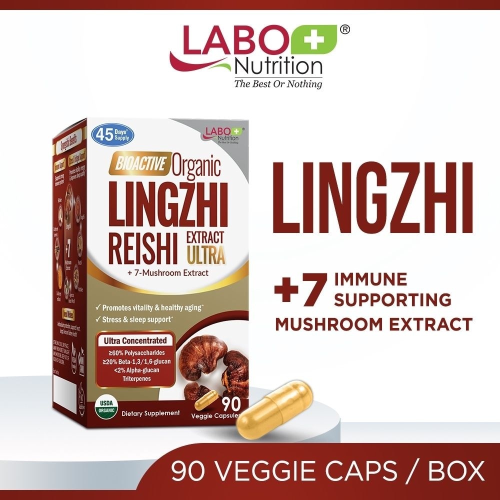 Bioactive Organic Lingzhi Ultra Reishi with 7 Mushroom Extracts Veggie Capsule (Immunity, Calm, Energy, Sleep Support & Stress Relief) 90s image
