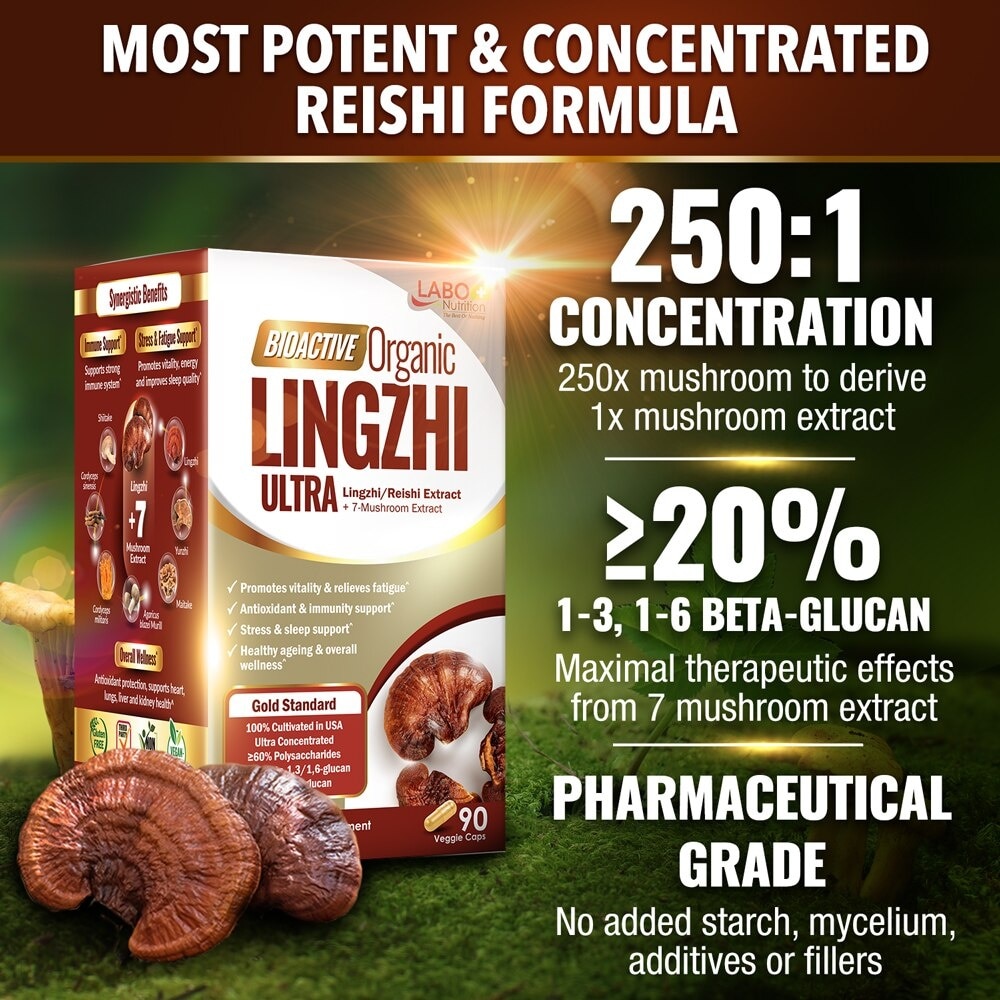 Bioactive Organic Lingzhi Ultra Dietary Supplement Veggie Capsule (For Immunity, Calm, Energy, Sleep Support And Stress Relief) 90s