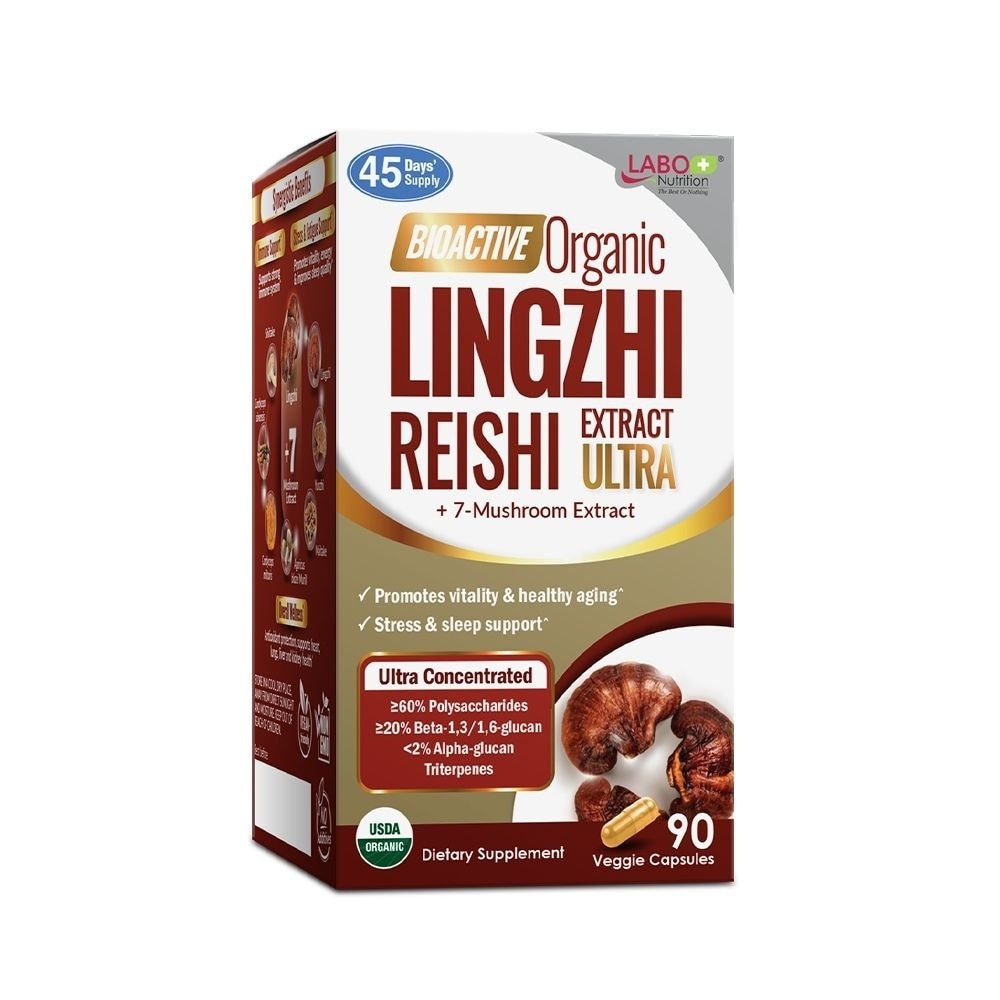 Bioactive Organic Lingzhi Ultra Reishi with 7 Mushroom Extracts Veggie Capsule (Immunity, Calm, Energy, Sleep Support & Stress Relief) 90s image
