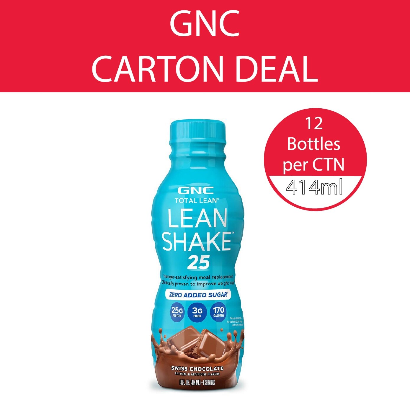 GNC Total Lean Shake 25 Ready to Drink Zero Added Chocolate 414ml