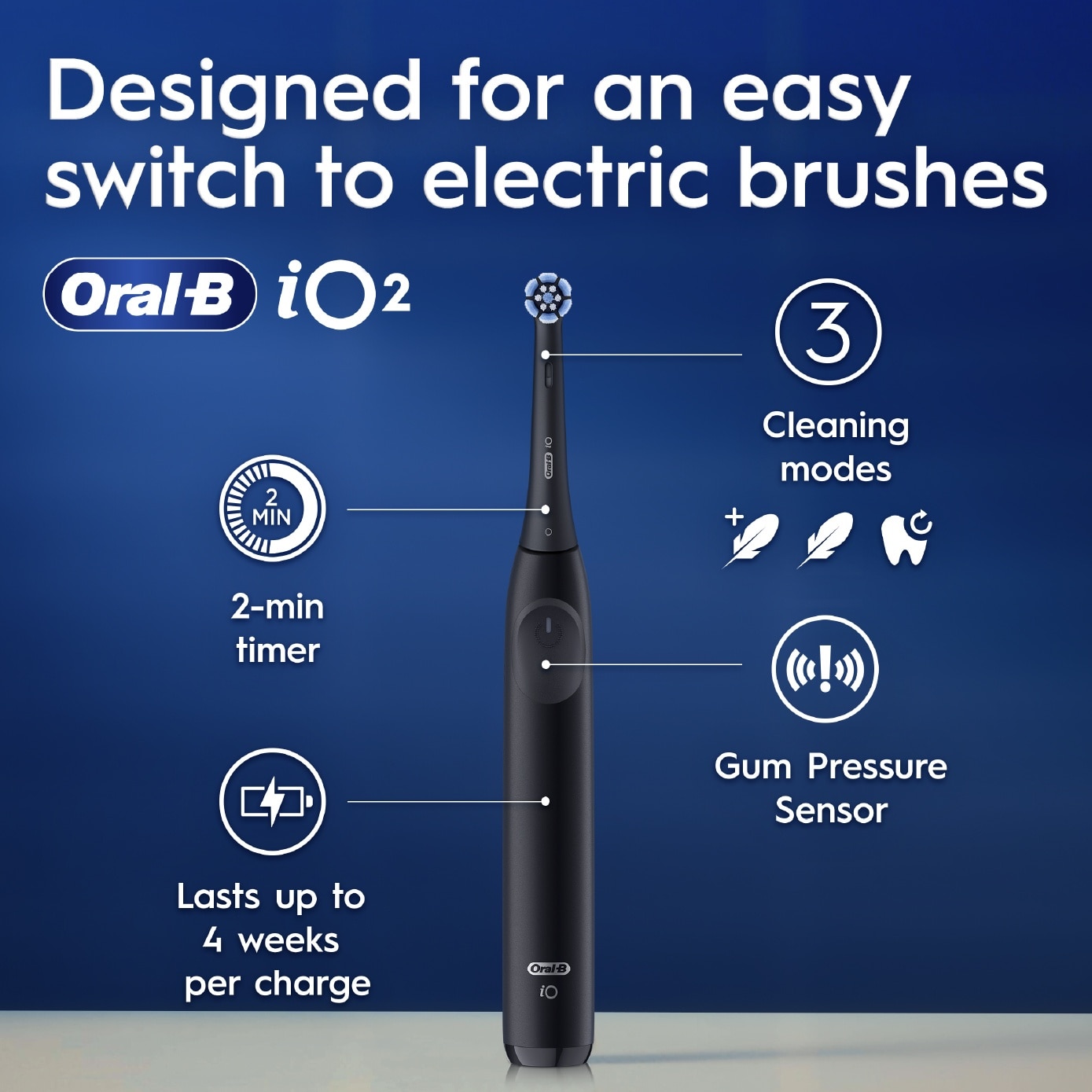 iO Series 2 Gentle Clean Sensitive Black Electric Toothbrush 1s