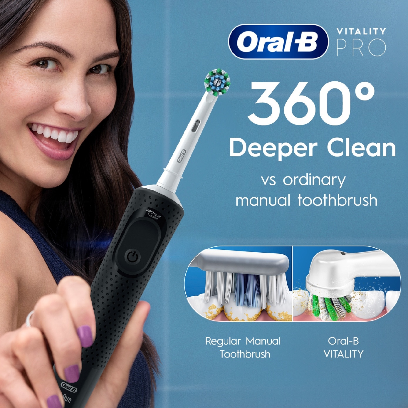 Vitality Pro Electric Toothbrush Black - Deep Clean 1s