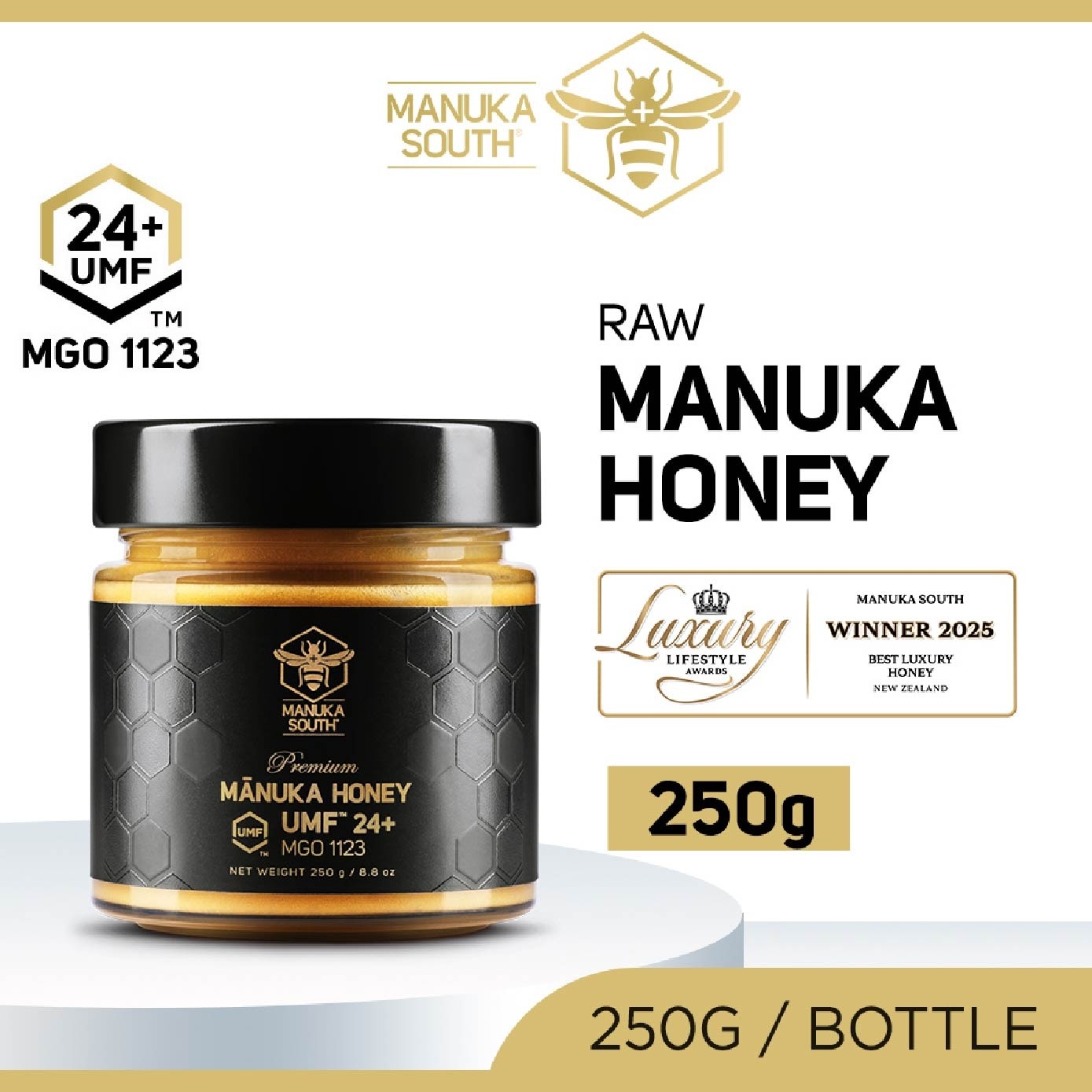 UMF 24+ MGO1123 Manuka Honey (Authentic 100% New Zealand Manuka Honey) 250g