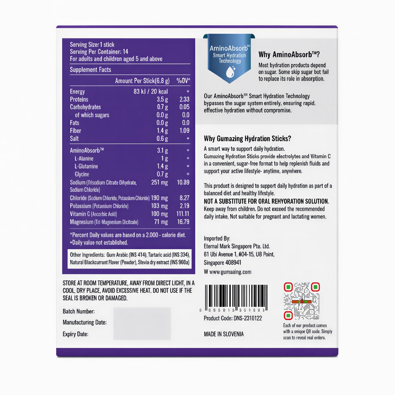 Family Hydration Sticks Sugar Free with Blackcurrant Flavour 14s image