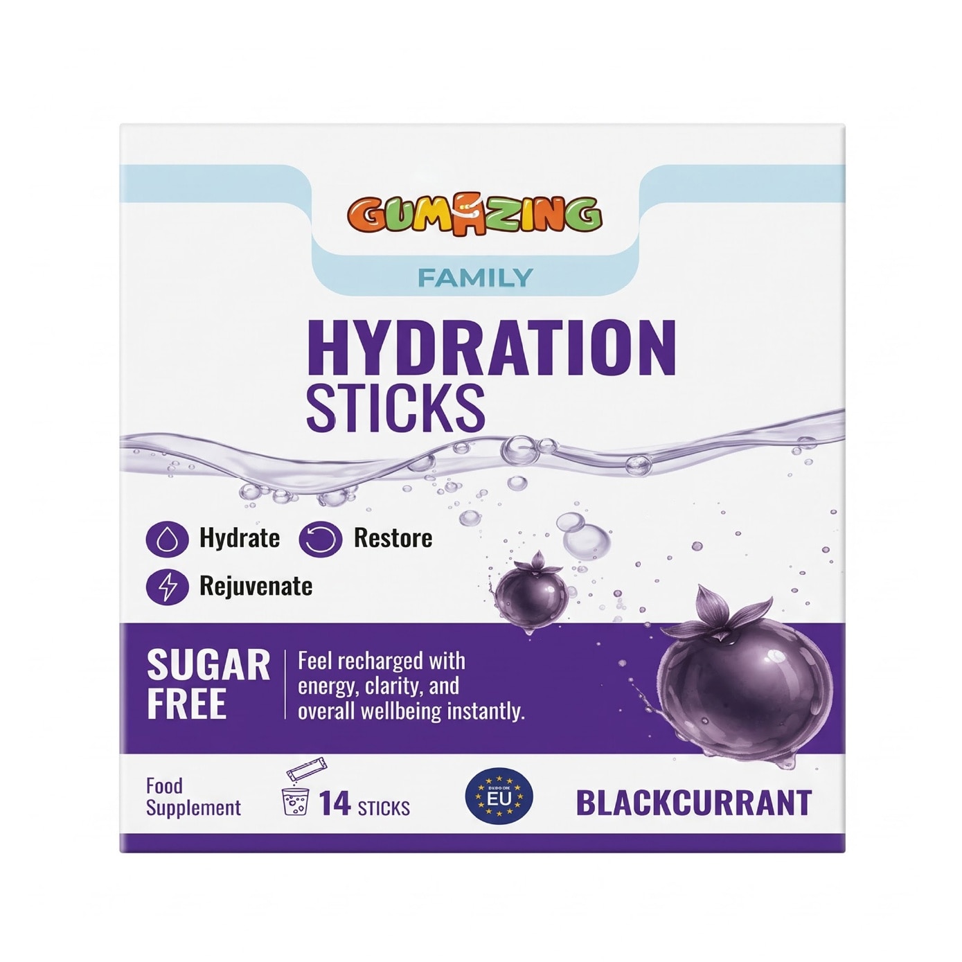 Family Hydration Sticks Sugar Free with Blackcurrant Flavour 14s image