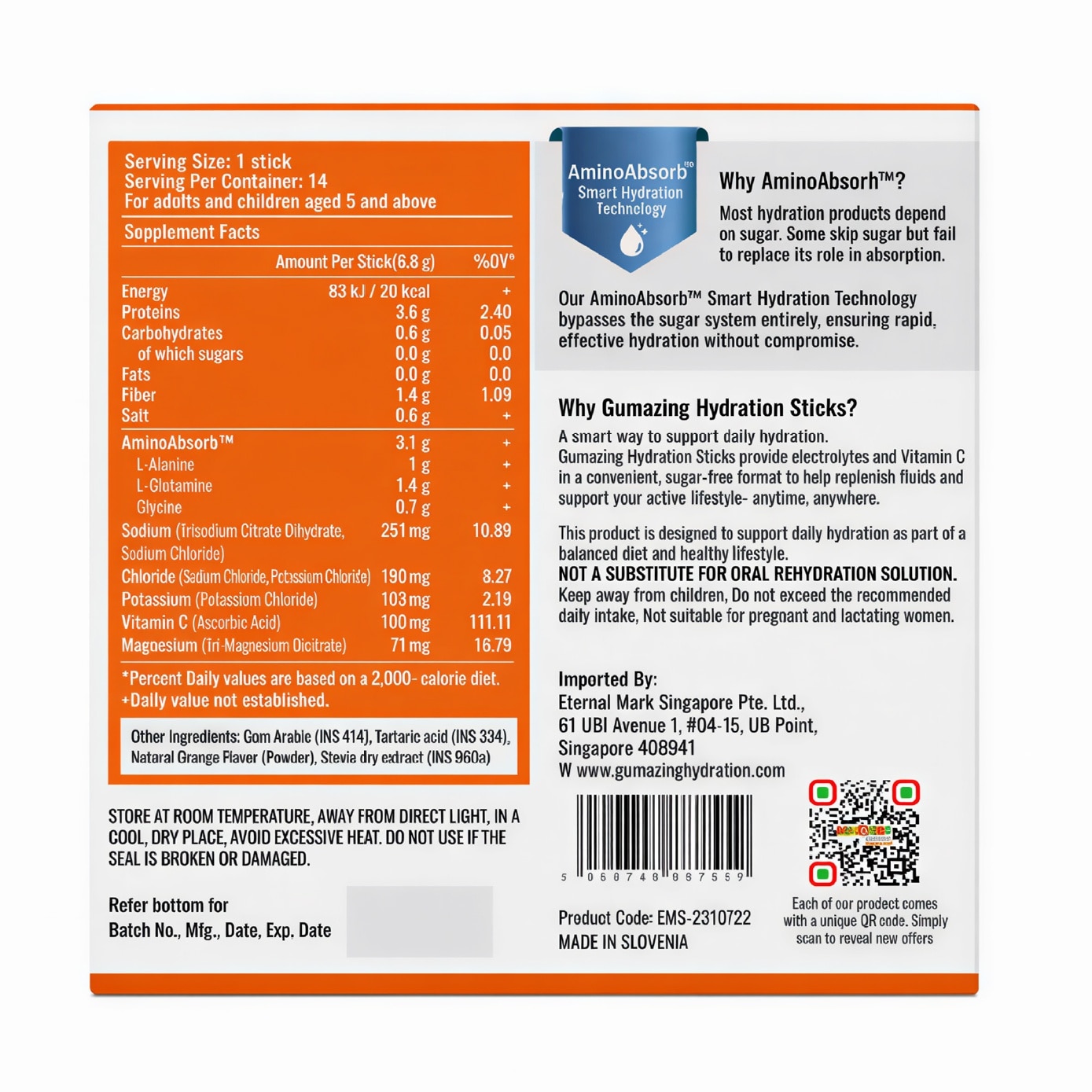Family Hydration Sticks Sugar Free with Orange Flavour (Citrus Zest) 14s image