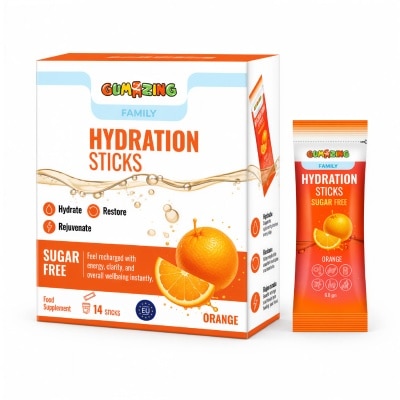 GUMAZING Family Hydration Sticks Sugar Free with Orange Flavour (Citrus Zest) 14s image