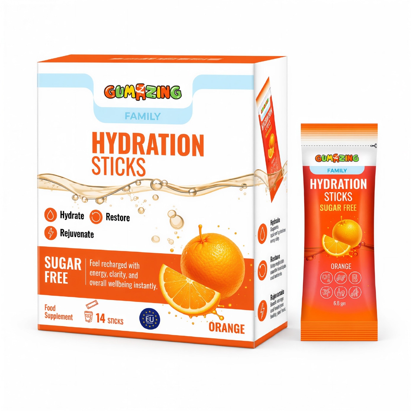 Family Hydration Sticks Sugar Free with Orange Flavour (Citrus Zest) 14s image