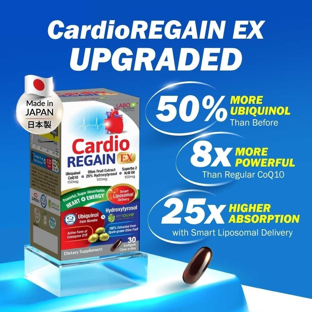 CardioREGAIN EX Active Ubiquinol CoQ10 Softgels (Heart Health, Cellular Energy, Stable Heartbeat, Blood Pressure & Blood Lipid) 30s
